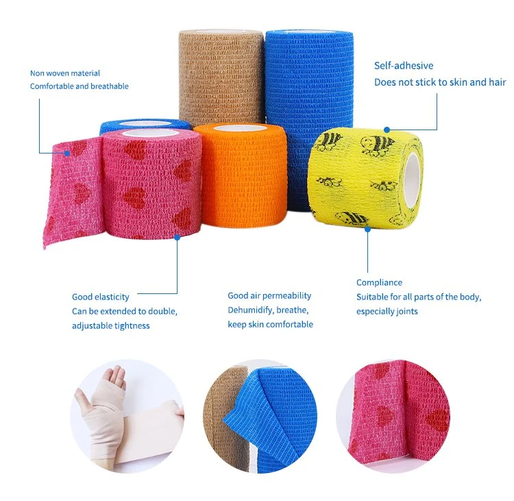 High Quality Cotton Non Woven Self Adhesive Cohesive Waterproof Bandage for Sports Pet Care